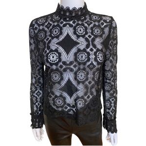 Black lace top with mock neckline, NWOT, S